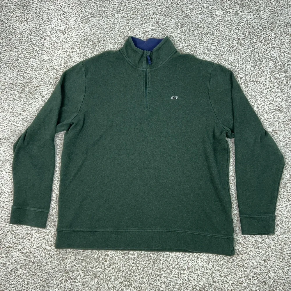 Vineyard Vines Sweater Mens XL Green Quarter Zip‎ Mock Neck Whale Pullover Logo